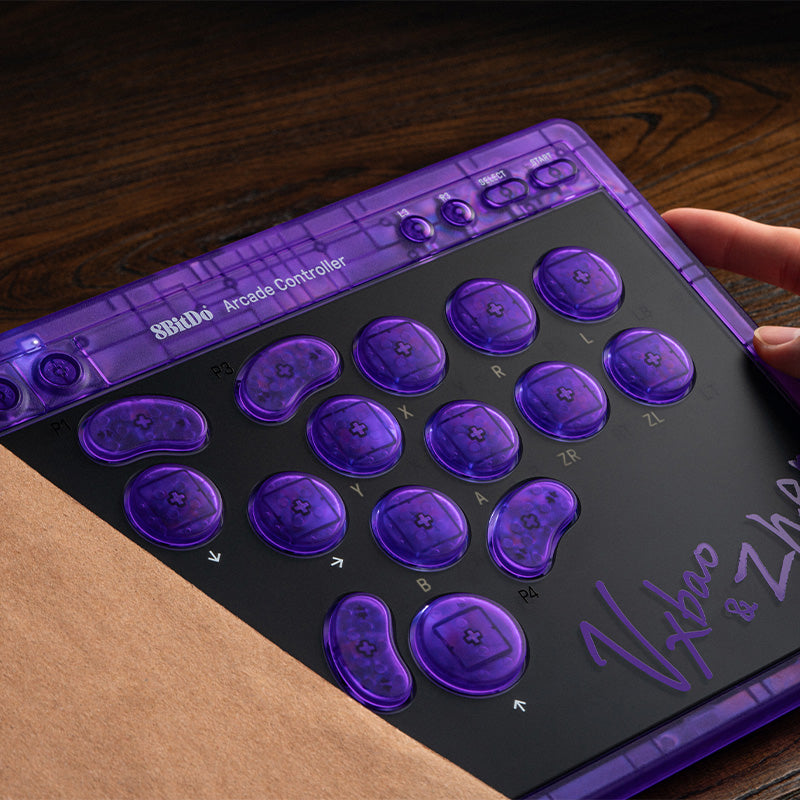 8BitDo Arcade Controller - Transparent Purple Signature Edition - Arcade-Style Controller for Daily Gaming